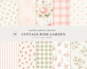 Cottagecore Rose Floral Seamless Pattern Collection | Gardenia Botanical Spring Designs (PNG Bundle Digital Download)