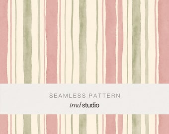 Watercolor Stripe Seamless Pattern | Preppy Mediterranean Coastal Design (PNG Digital Download)
