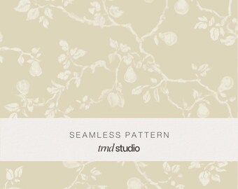 Botanical Pear Fruit Seamless Pattern | Heirloom Cottagecore Vintage Toile Design (PNG Digital Download)
