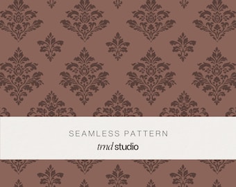Brown Damask Victorian Seamless Pattern | Heirloom Baroque Vintage Design (PNG Digital Download)