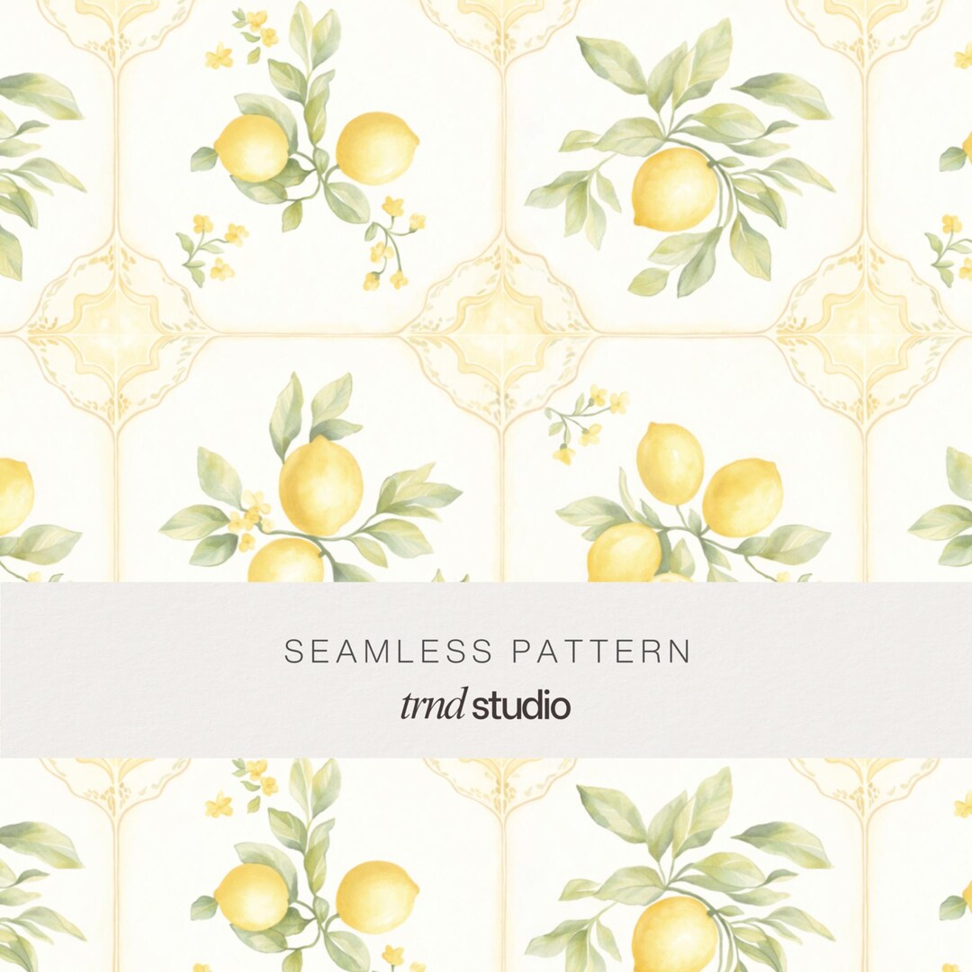 Lemon Mediterranean Tile Seamless Pattern | Watercolor Citrus Botanical ...