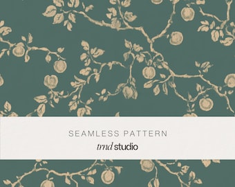 Fruit Botanical Vine Seamless Pattern | Vintage Cottagecore Garden Design (PNG Digital Download)