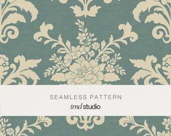 Floral Damask Seamless Pattern | Classic Victorian Vintage Botanical Design (PNG Digital Download)