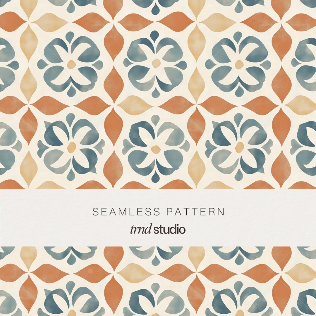 Watercolor Mediterranean Tile Seamless Pattern | Coastal Geometric ...