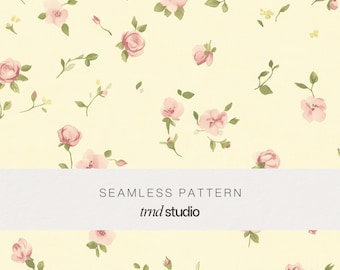 Cottage Garden Rose Seamless Pattern | Vintage Grandmacore Floral Design (PNG Digital Download)