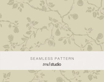 Neutral Pear Toile Seamless Pattern | Vintage French Country Botanical Design (PNG Digital Download)