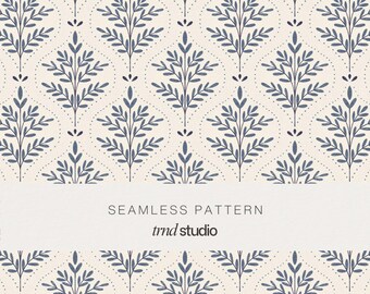 Blue Delft Botanical Seamless Pattern | Classic Mediterranean Coastal Nautical Design (PNG Digital Download)