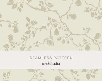 Botanical Pear Toile Seamless Pattern | Heirloom French Country Vintage Design (PNG Digital Download)