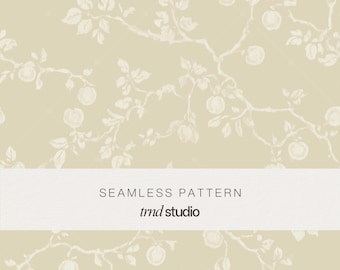 Peach Fruit Botanical Seamless Pattern | Vintage French Country Cottagecore Toile Design (PNG Digital Download)