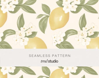 Watercolor Lemon Blossom Seamless Pattern | Italian Summer Citrus Design (PNG Digital Download)
