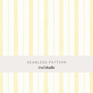 May include: Seamless pattern with vertical stripes in pale yellow and white. The stripes have a hand-painted look. The text "SEAMLESS PATTERN" and "tmd studio" are in a white rectangular banner across the image.