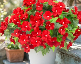 Red Impatiens Artificial Outdoor UV Flowers