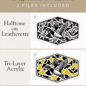 Camo Duck Hunting Hat Patch SVG | Halftone & Tri-Layer Acrylic Files | Laser Cut File (Digital Download)