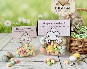 2 Größen: Rosa druckbare Ostertüten Topper, Bunny Tails Leckerlibeutel, Partygeschenke, Sofort Download PDF, Pastell Osterdekorationen
