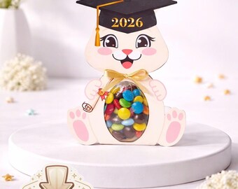 Abschlussklasse von 2026 Süßigkeiten Halter, Häschen Leckerli Box PNG PDF, Vorschul Abschluss Party Favor, DIY Studenten Geschenk, Sofort Download