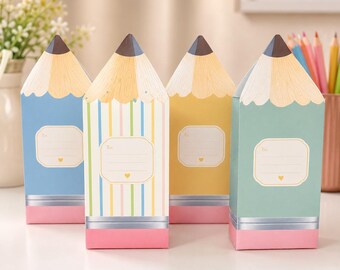 Stiftebox als Gastgeschenk, 4 Farben, Gastgeschenk zur Schulanfangsfeier, Geschenk zum ersten Schultag, Kennenlernen der Lehrerin/des Lehrers, Gastgeschenke für die Klasse, ausdruckbare Stiftebox