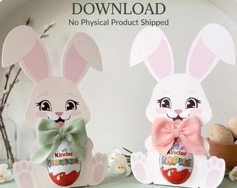 Portauova Kinder a forma di coniglietto pasquale stampabile con 30 mini etichette, porta dolcetti a forma di coniglio per bambini, riempitivo fai da te per cestini pasquali, PDF PNG digitale