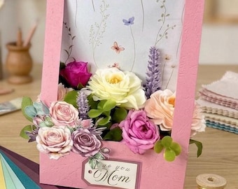 3D Blumen Geschenkbox SVG PNG, Floral Schatten Box Vorlage Cricut, Muttertag Lehrer Geschenk, druckbare Papierbox, Sukkulenten Halter DIY