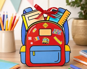 Rucksack-Geschenkbox zum Ausdrucken – Sofort-Download, personalisiert mit Name, Klasse und Fach, Geschenkbox zum Schulanfang, erster Schultag