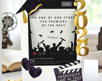 Graduation Box SVG PNG, 3D Movie Premiere Hollywood Cinema Favor Box, Class of 2026 Social Media Frame, Customizable Template, Popcorn Bonus
