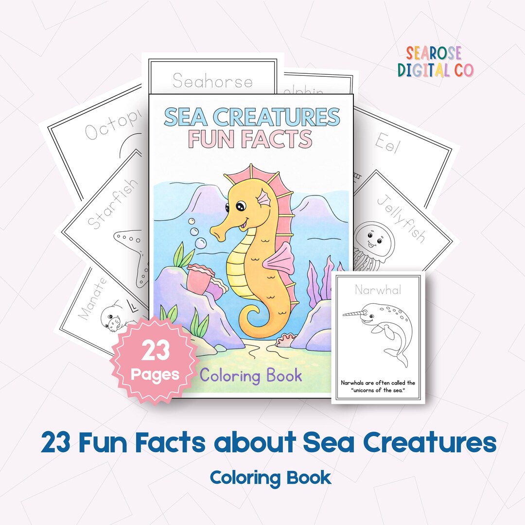 Sea Creatures Coloring Book, Ocean Animals Fun Facts, Printable ...