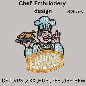Chef Embroidery Design – Roasted Chicken Mascot, Restaurant Pattern (Digital File)