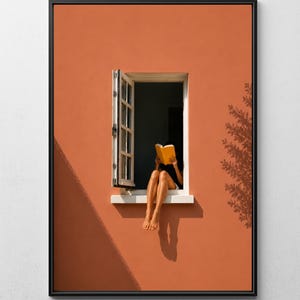 Minimalistische Lektüre Fensterbild, Buchliebhaber Geschenk Wandkunst, Ästhetische Dopamin Dekoration (Digitaler Download)