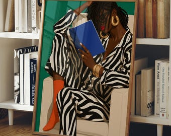 Afrocentric Wall Art, Maximalist Book Lover Gift, Trendy Dopamine Decor (Digital Download)