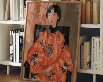 Abstract Woman Portrait Wall Art, Mid Century Modern Art Print, Vintage Eclectic Decor (Digital Download)