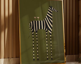 Minimalist Zebra Wall Art, Whimsical Martini Glasses Poster, Abstract Dopamine Decor (Digital Download)