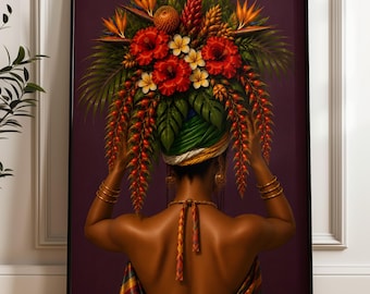 Afrocentric Wall Art, Botanical Dopamine Decor, Tropical Floral Art Print (Digital Download)