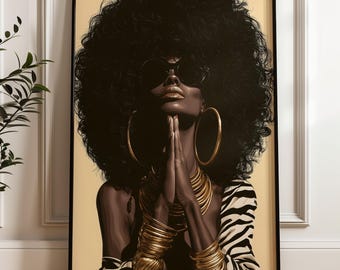 Afrocentric Wall Art, Trendy Cool Girl Art Print, Eclectic Dopamine Decor (Digital Download)