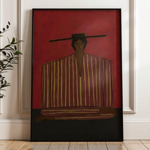 Minimalist Woman Portrait Art Print, Abstract Figurative Wall Art, Boho Style Primitive Decor (Digital Download) image 1