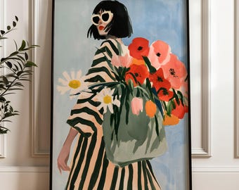 Matisse Print, Minimalist Floral Wall Art, Whimsical Cool Girl Decor (Digital Download)