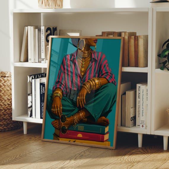Afrocentric Wall Art, Maximalist Book Lover Gift, Black Culture Art Print (Digital Download)