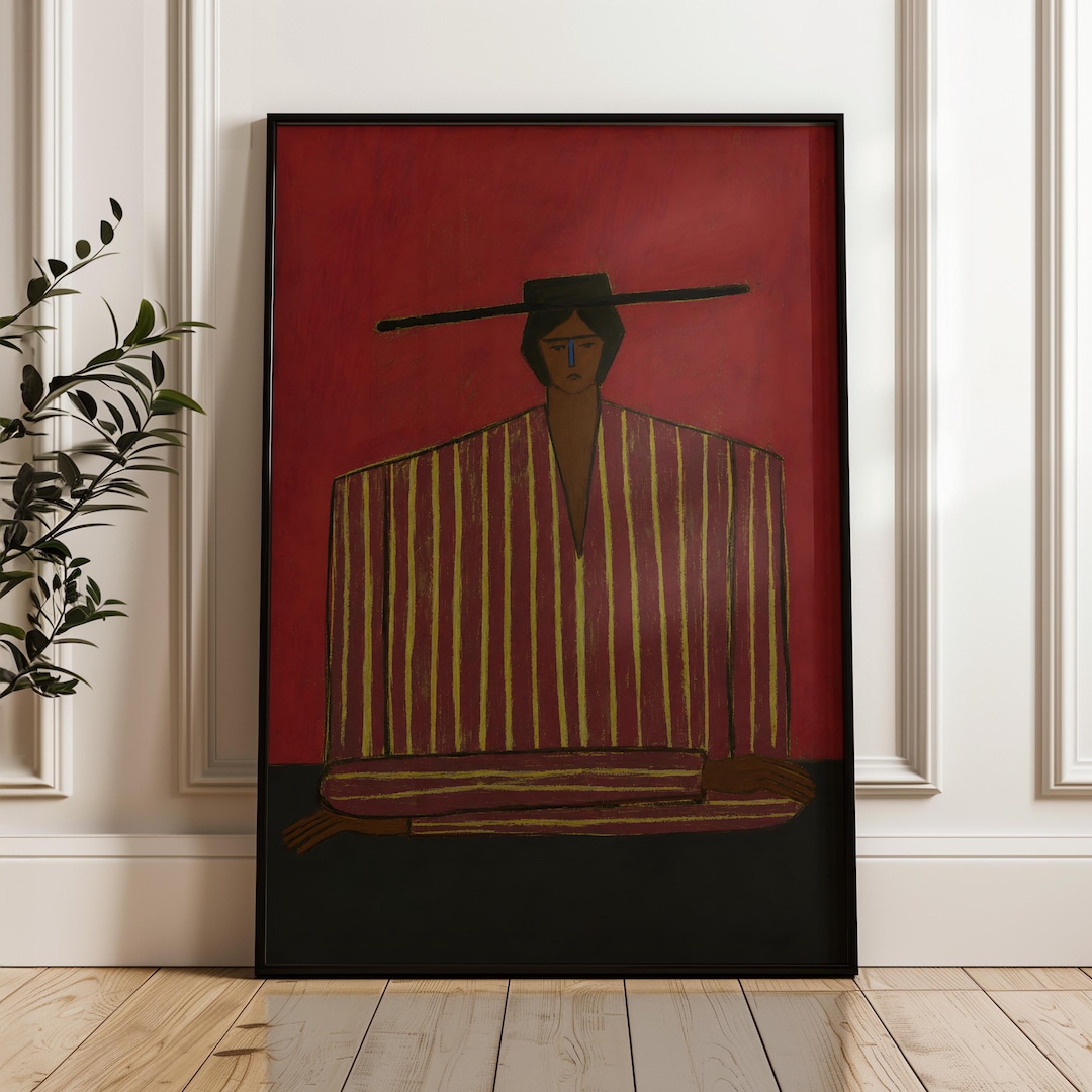 Minimalist Woman Portrait Art Print, Abstract Figurative Wall Art, Boho Style Primitive De