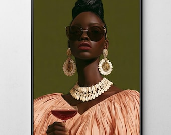 Afrocentric Wall Art, Trendy Cocktail Art Print, Printable Dopamine Decor (Digital Download)
