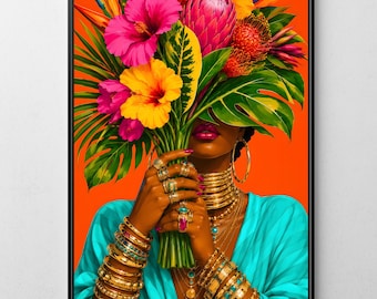 Afrocentric Wall Art, Maximalist Dopamine Decor, Tropical Flower Poster (Digital Download)