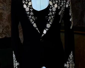 Black Velvet Tuxedo Jacket, Hand-Beaded Embroidery, Designer Wedding Blazer