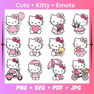 Kawaii Kitty SVG PNG Bundle, Cute Cat Clipart & Kitty Emote Designs, Cricut Sticker Files, Digital Download