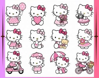 Kawaii Kitty SVG PNG Bundle, süße Katze Clipart & Kitty Emote Designs, Cricut Aufkleber Dateien, digitaler Download