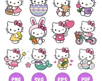 かわいい猫のSVGバンドル、猫のクリップアートPNG、ステッカー用のちび猫デザイン、Cricutカットファイル、デジタルダウンロード