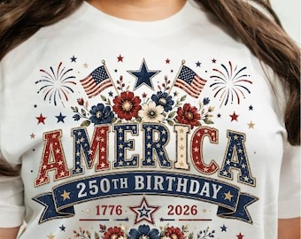 アメリカ建国250周年記念 PNG SVG | 2026年7月4日 愛国的な花柄デザイン | USA 1776-2026 誕生日 昇華プリント ダウンロード