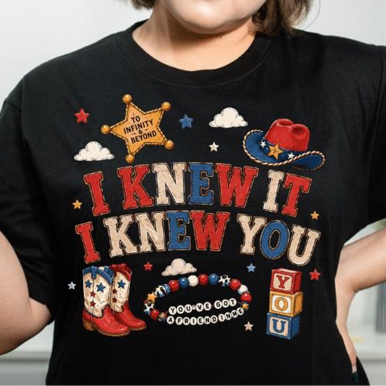 Retro Toy Story 5 PNG, ich wusste es, ich kannte Sie PNG, Western Cowgirl Stiefel, Freundschaft Armband Shirt Design, Disney Trip 2026 Sublimationsdatei Bild 1
