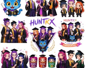 Kpop Dämonenjäger Abschluss PNG Bündel | Klasse von 2026 Chibi Grad Clipart | Saja Jungen PNG | Sublimationsdruck | Cricut Sofort Download