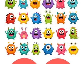 漫画モンスターのSVG/PNGバンドル｜子供向けクリップアート顔｜誕生日パーティーデコレーション｜Cricut＆Silhouetteファイル｜即時ダウンロード