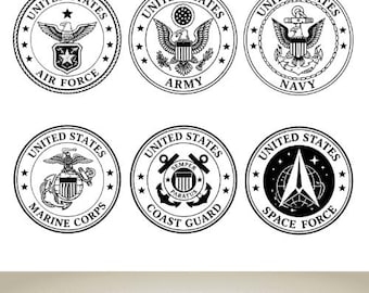 米軍ロゴSVGバンドル｜陸軍・海軍・空軍・海兵隊SVG｜愛国的なエンブレムpngファイル｜Cricutレーザー彫刻昇華ダウンロード