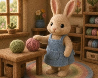 Handmade Felt Bunny Rabbit Ornament, 8cm Wool Felt Animal Figurine, Soft Cottagecore Spring Decor, Cute Easter Gift