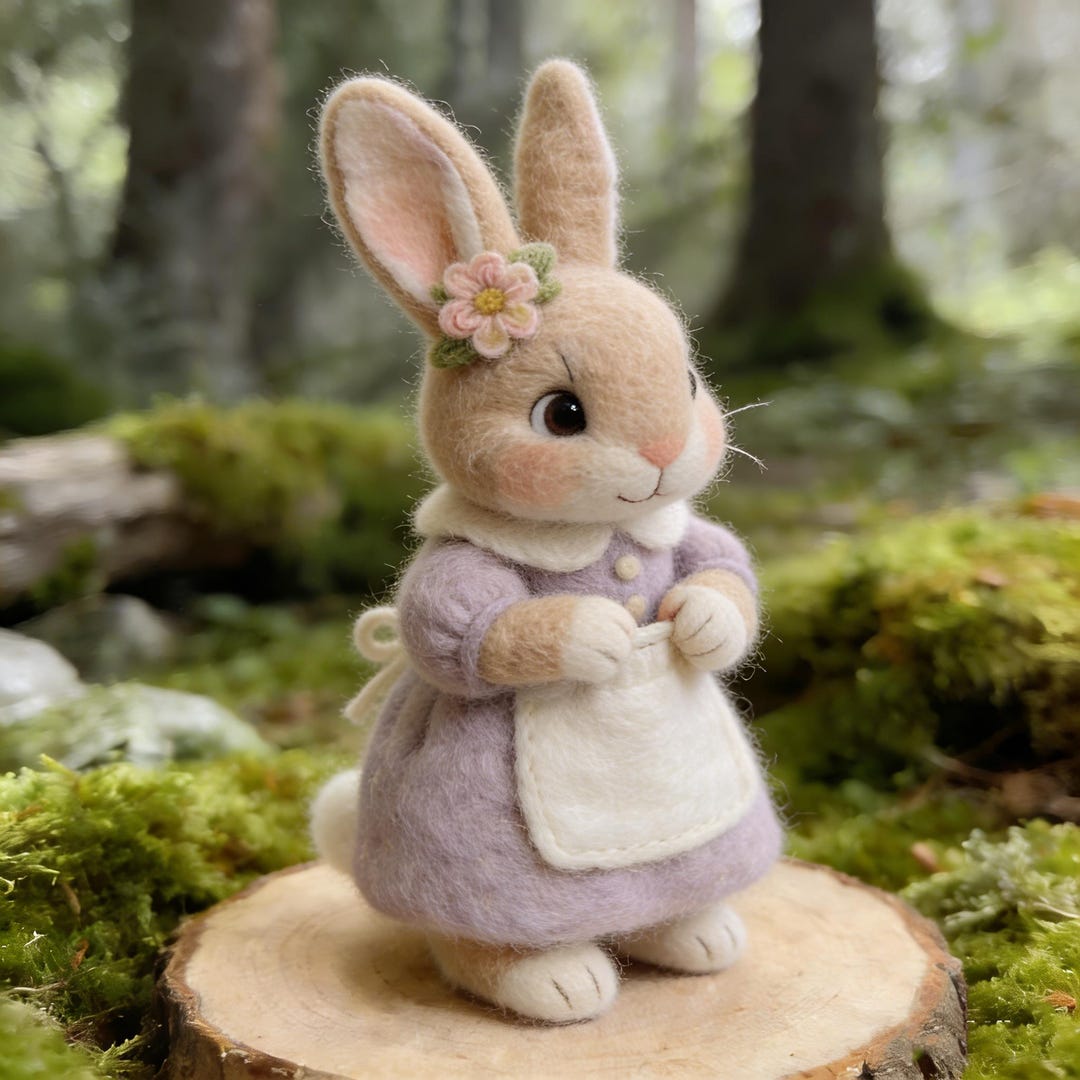 Needle Felted Bunny Doll, Handmade Felt Rabbit Figurine, Cottagecore ...