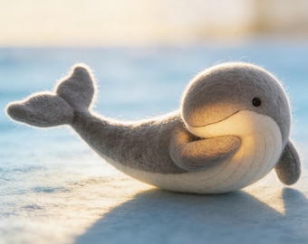 Whale Needle Felted Figurine, Handmade Wool Ocean Animal Sculpture, Cute Whale Decor, Marine Life Gift, Felt Sea Animal Ornament